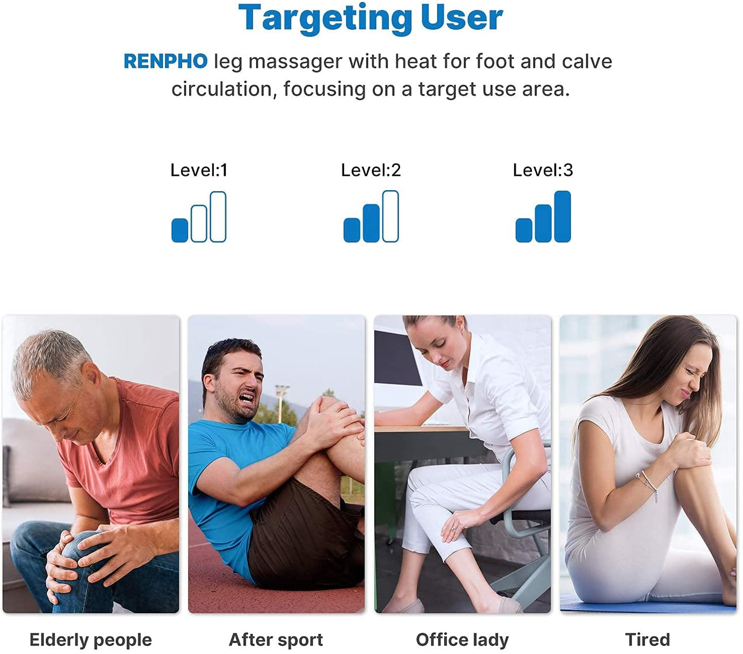 RENPHO Leg Massager with Heat, Compression Calf and Foot Massage, Adjustable Wraps for Most Size, with 5 Modes 3 Intensities 2 Heat, Gifts for Dad Mom image 4