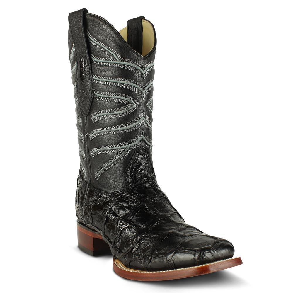 Los Altos Boots Mens #8221005 Wide Square Toe | Genuine Pirarucu Fish Boots | Color Black image 0