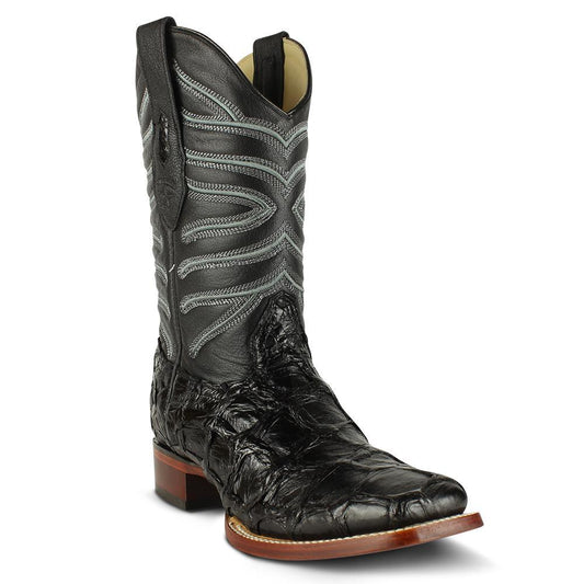 Los Altos Boots Mens #8221005 Wide Square Toe | Genuine Pirarucu Fish Boots | Color Black image 0
