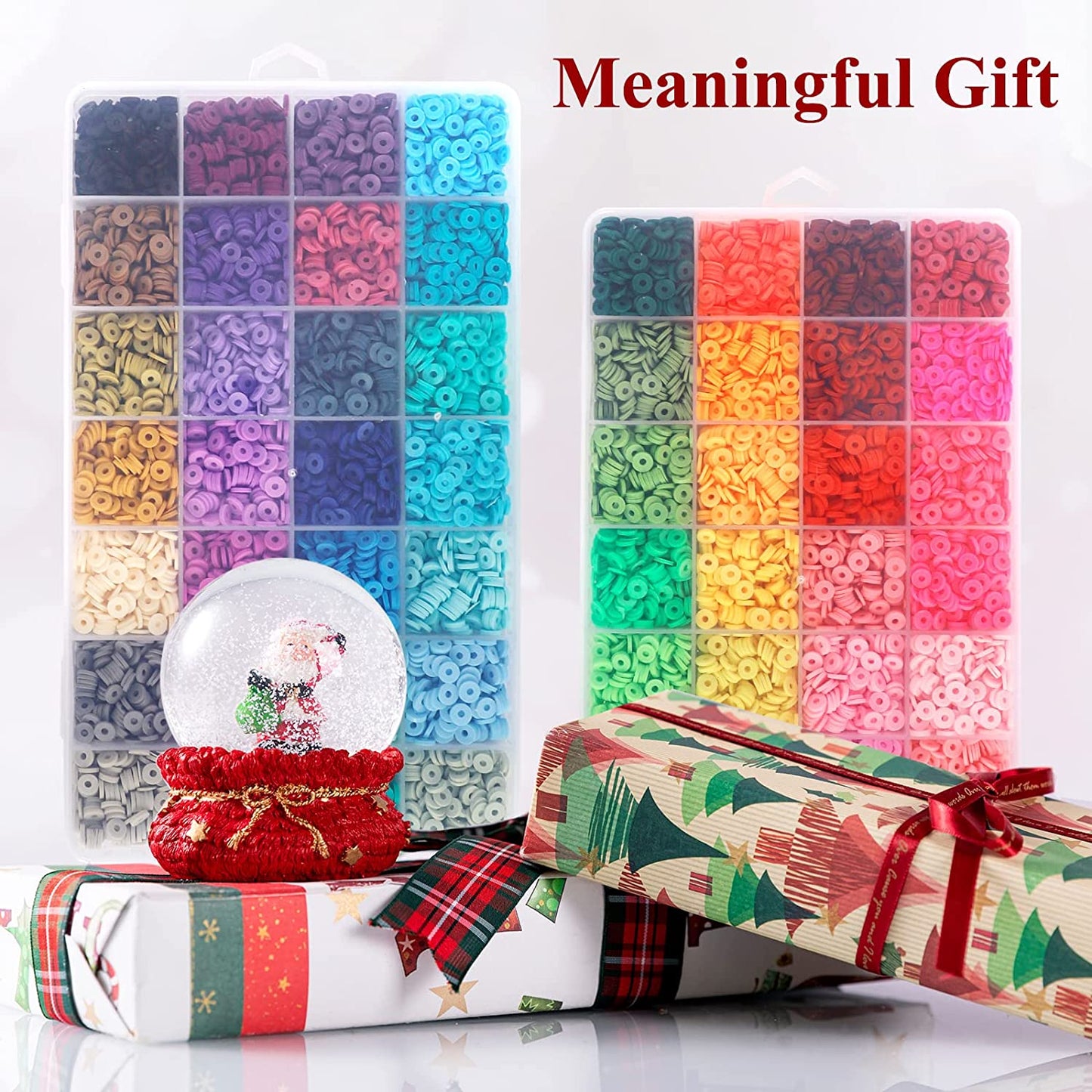 QUEFE 14420pcs Clay Beads for Bracelet Making Kit, 56 Colors Spacer Heishi Beads Flat Round Polymer Clay Beads with Pendant Charms Kits and Elastic Strings image 6