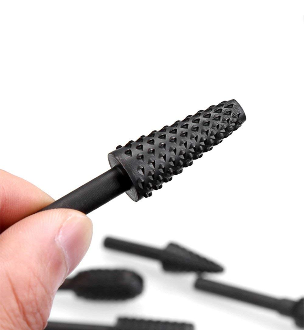 ASNOMY 10PCS Woodworking Twist Drill Bits, Wood Carving File Rasp Drill Bits 6.3mm(1/4") Shank Electrical Tools Woodworking Rasp Chisel Shaped Rotating Embossed Grinding Head with Storage Bag image 4