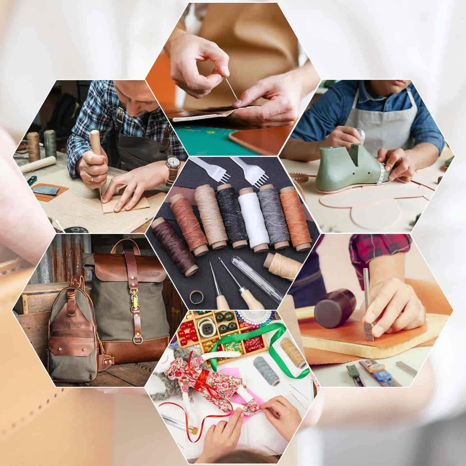 Cridoz 35 Pcs Leather Stitching Pouch Kit with 4mm Prong Sewing Hole Punch, Leather Sewing Tools, Waxed Thread and Large-Eye Stitching Needles for Beginner Leather Sewing Working Crafting Projects image 6