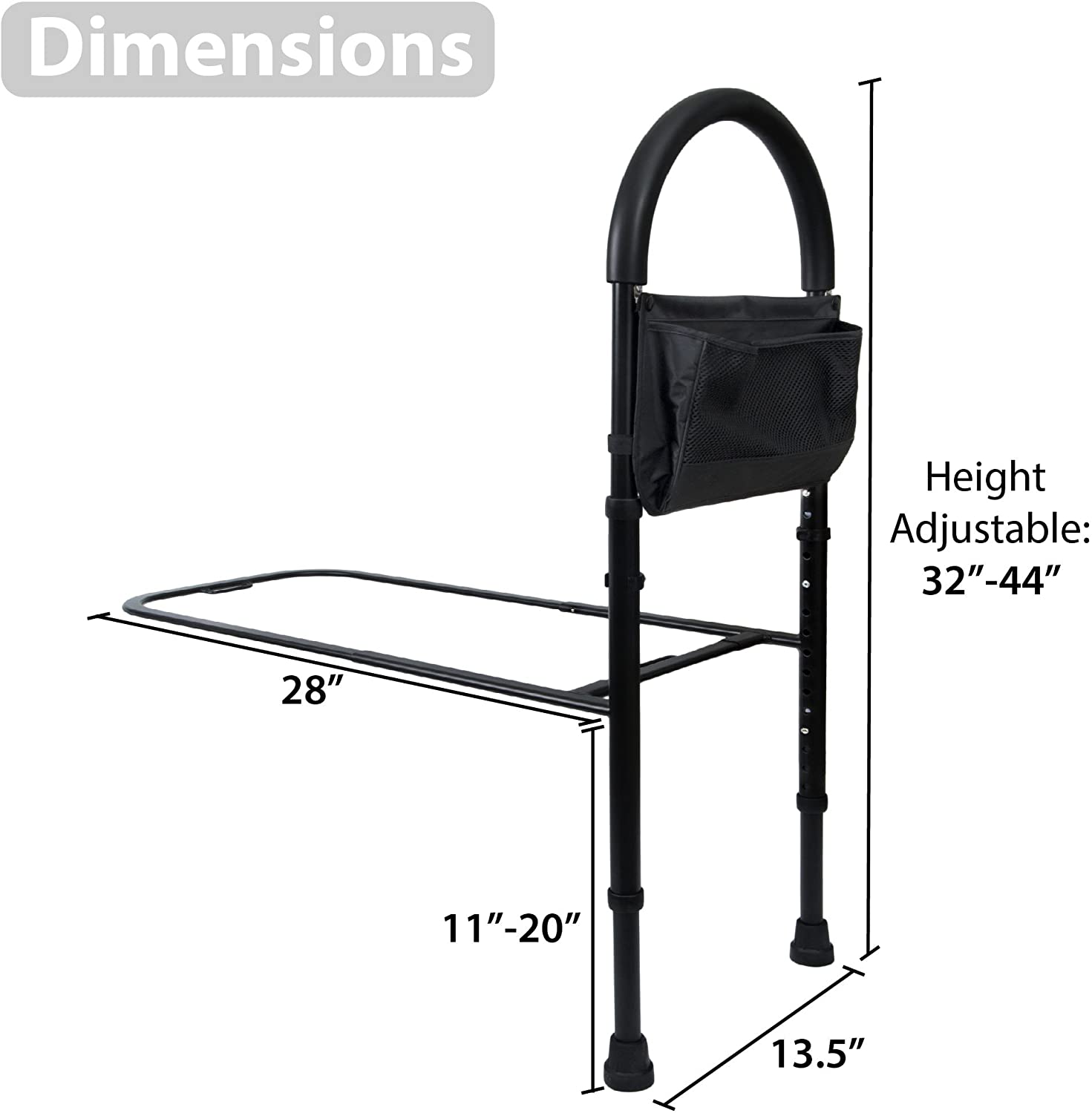 Vaunn Medical Bed Rail Assist &amp; Height Adjustable Grab bar Handle for Adults &amp; Seniors, Charcoal Black image 2