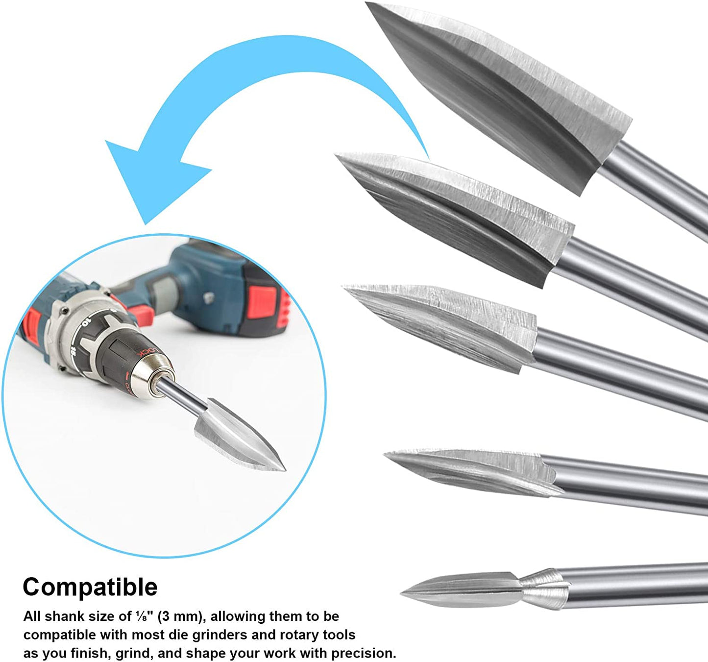 15 Pieces Wood Carving Engraving Drill Bit Woodworking Drill Bit DIY Wood Carving Tools Accessories for Rotary Tools image 5