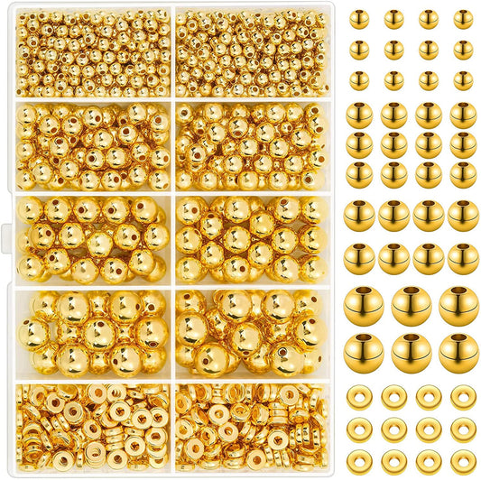 1250 Pieces Gold Spacer Beads for Jewelry Making, Gold Round Beads and Gold Flat Clay Beads for Bracelets Making, Small Gold Filled Beads for Jewelry Making image 0