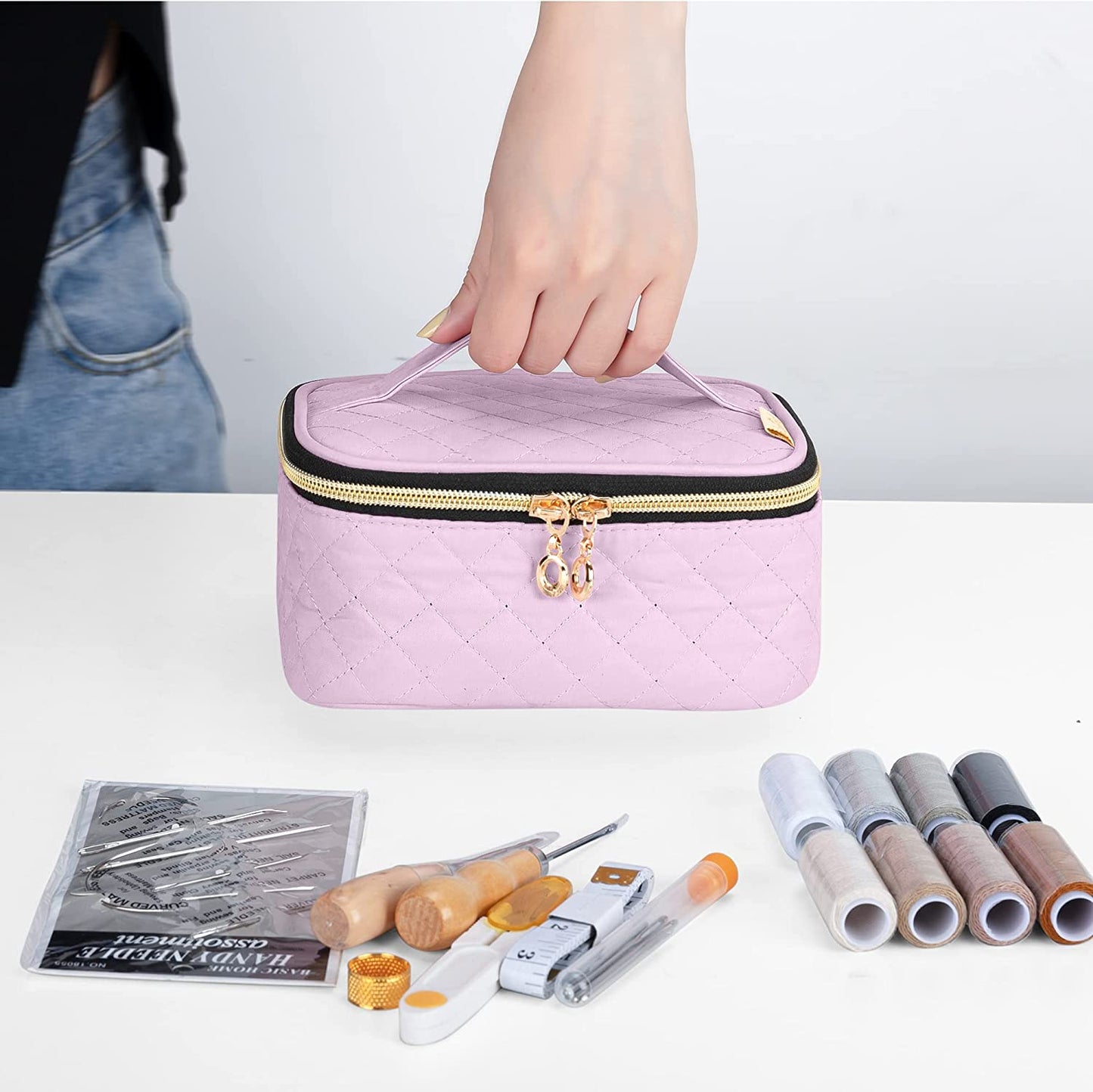 LoDrid Leather Sewing Kit, Leather Repair Set with Storage Bag, DIY Leather Craft Tools &amp; Supplies for Beginner, Adult and Kid, Sewing Needles, Threads and Other Leathercraft Accessories, Bright Pink image 5