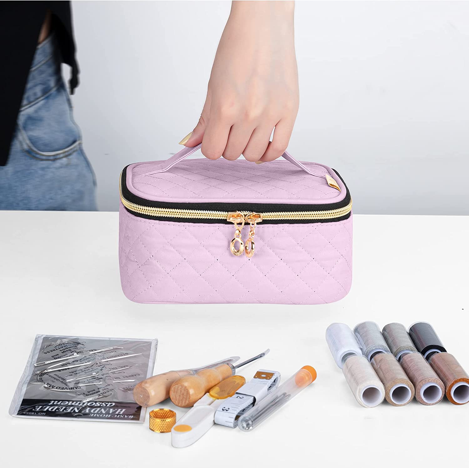 LoDrid Leather Sewing Kit, Leather Repair Set with Storage Bag, DIY Leather Craft Tools &amp; Supplies for Beginner, Adult and Kid, Sewing Needles, Threads and Other Leathercraft Accessories, Bright Pink image 5