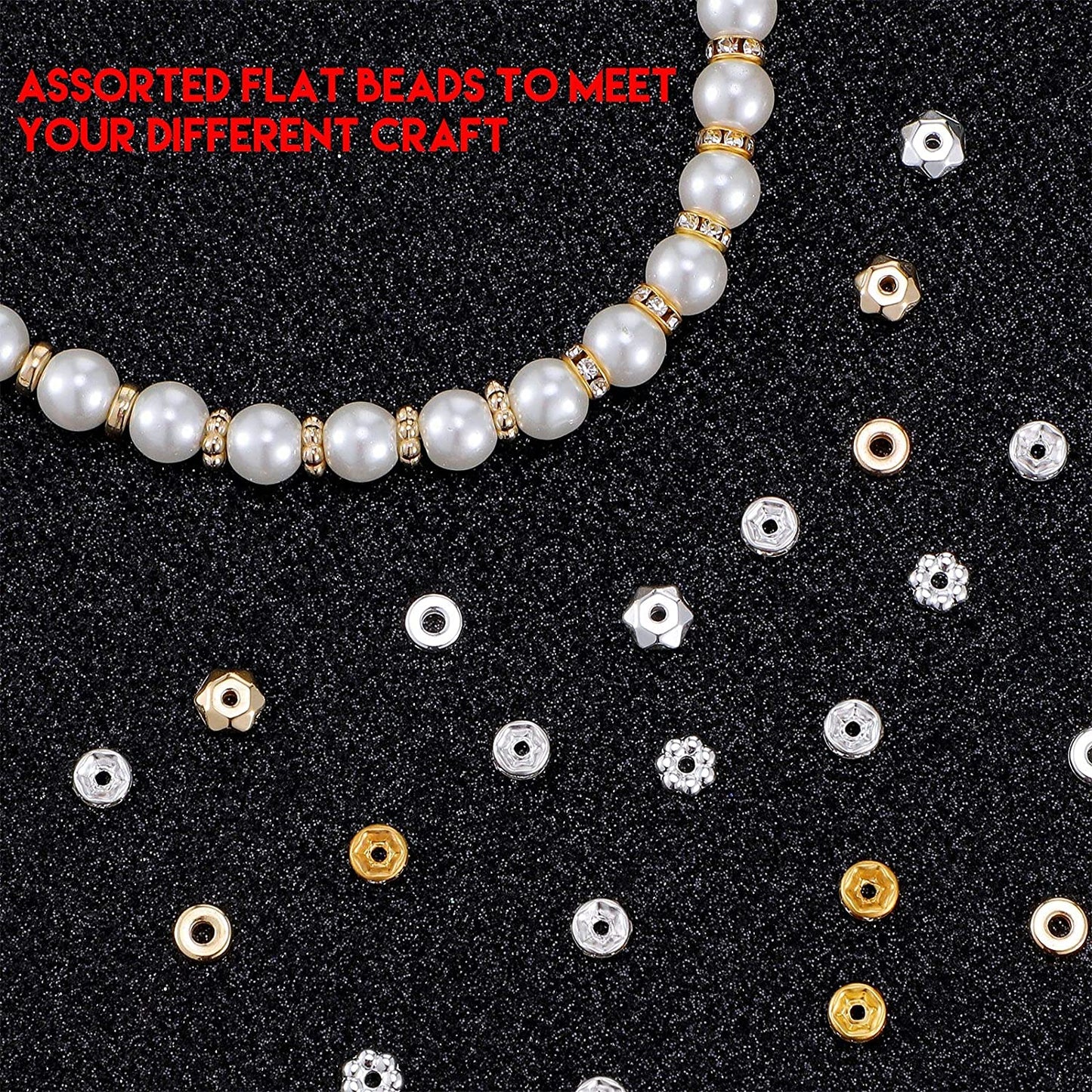 1600 Piece Flat Assorted Rondelle Spacer Beads Set Include 600 Piece Flower Spacer Beads 200 Piece Crystal Spacer Beads Loose Round Beads 400 Piece Disk Spacer Beads and 400 Piece Faceted Flat Beads image 2
