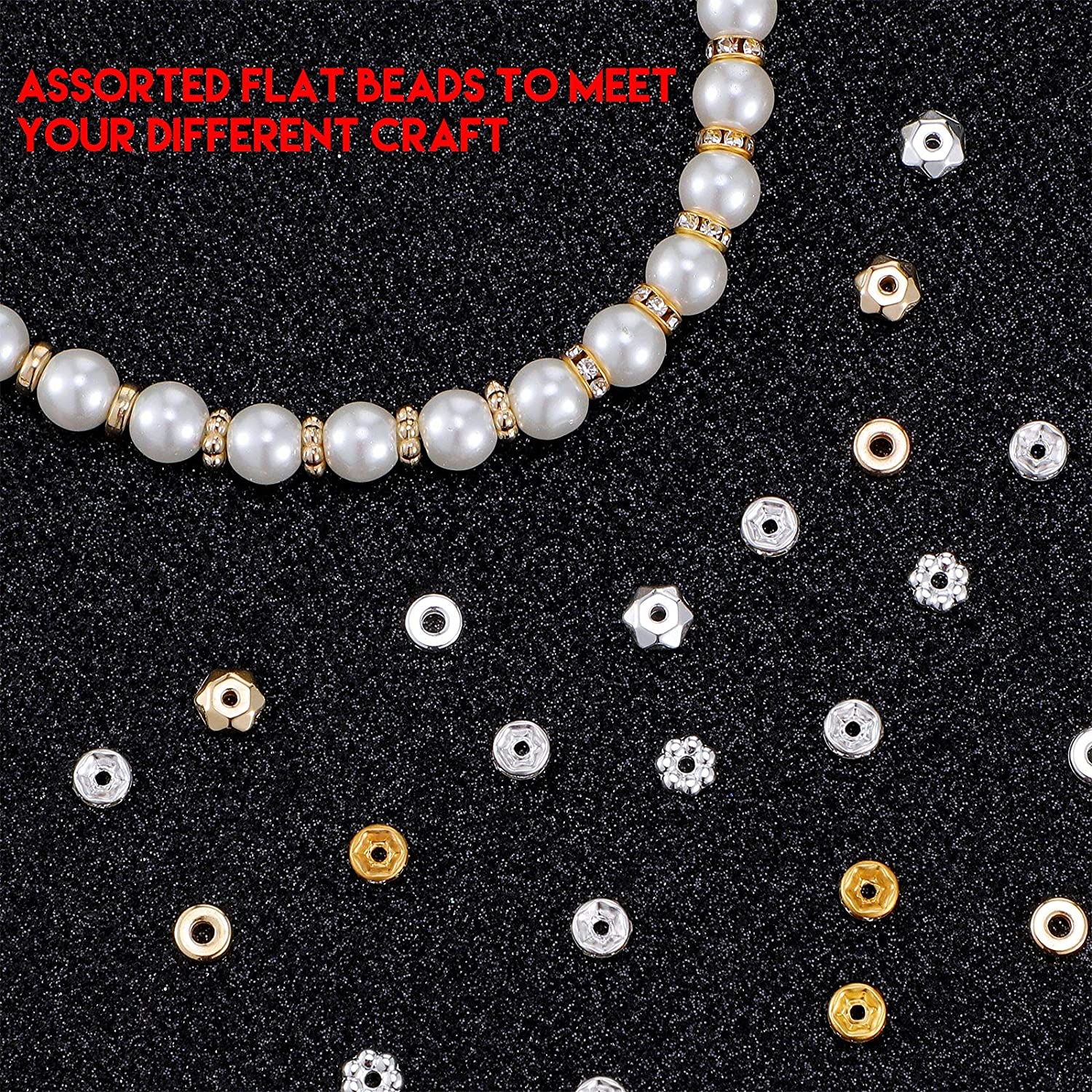 1600 Piece Flat Assorted Rondelle Spacer Beads Set Include 600 Piece Flower Spacer Beads 200 Piece Crystal Spacer Beads Loose Round Beads 400 Piece Disk Spacer Beads and 400 Piece Faceted Flat Beads image 2