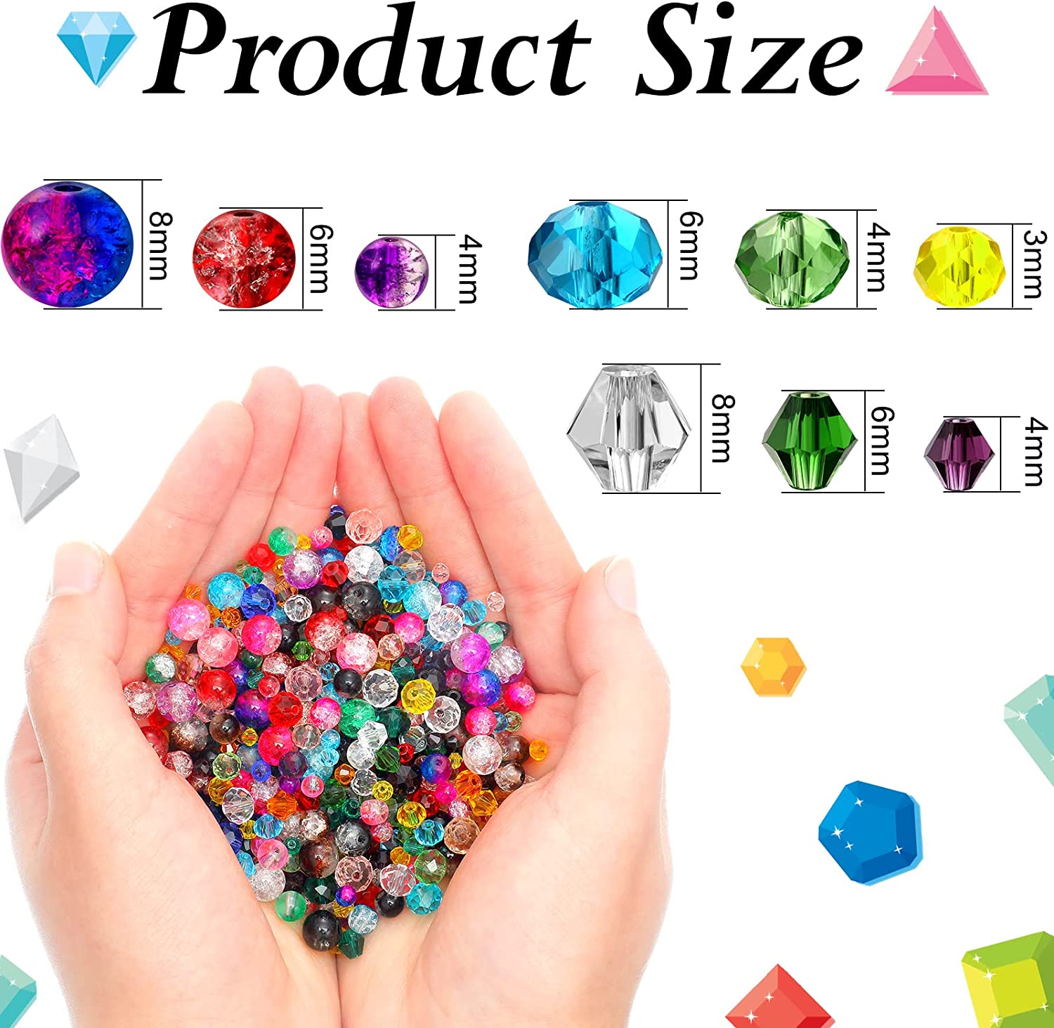 1300 Pieces Crystal Beads for Jewelry Making Crackle Lampwork Glass Beads Faceted Crystal Glass Beads Bicone Crystal Beads Loose Beads Sparkly Beads for Bracelets Necklace Pendants Making Supplies image 2