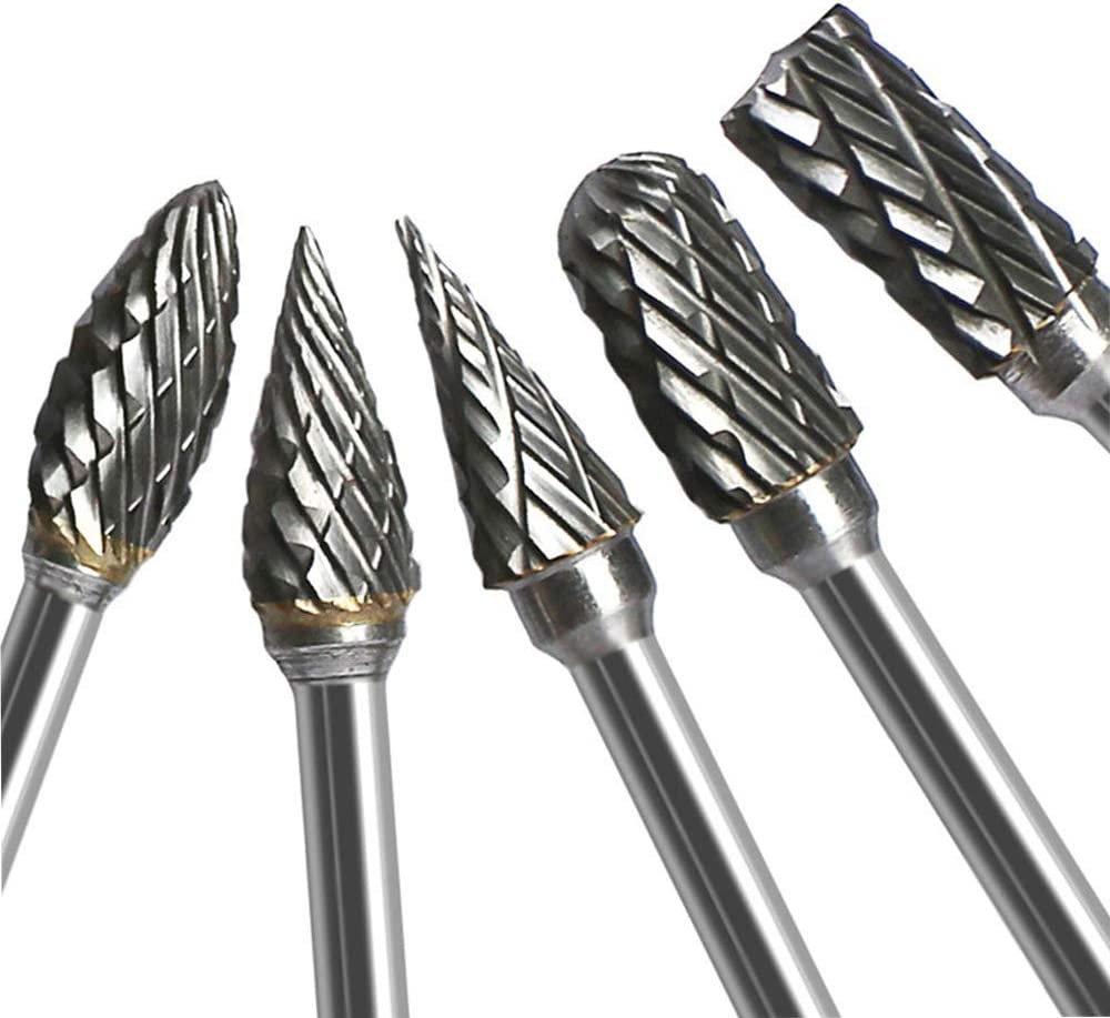 Double Cut Carbide Rotary Burr Set - 10 Pcs 1/8" Shank, 1/4" Head Length Tungsten Steel for Woodworking,Drilling, Metal Carving, Engraving, Polishing image 2