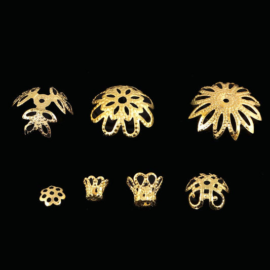 300 Pieces Spacer Beads, 2Colors 7 Sized Flower-Shaped Spacer Bead Cap Jewelry Making Supplies Metal Accessories for Bracelet Necklace Earring(gold) image 0