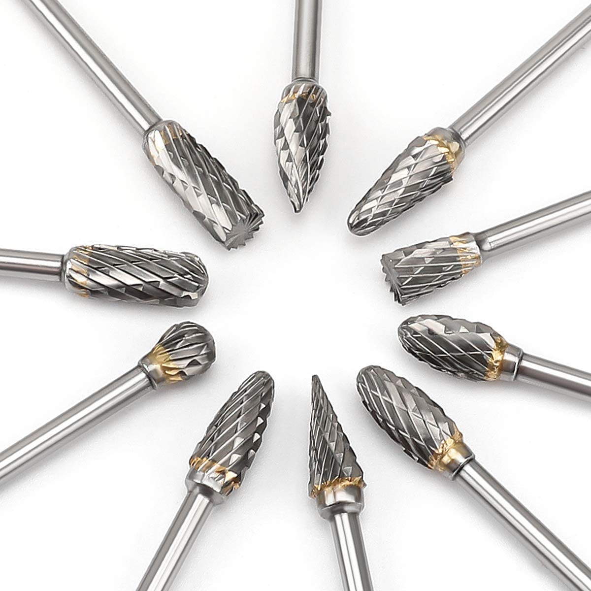 Rokrou Carbide Double Cut Carving Bits for Dremel Rotary Tool 10 Pcs 1/8' Shank 1/4' Head Length Tungsten Steel for Woodworking Metal Engraving New image 0