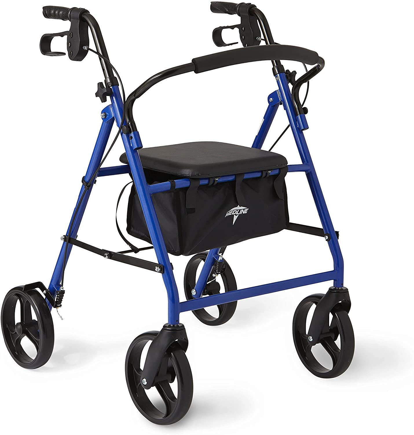 Medline Standard Steel Folding Rollator Adult Walker with 8 Wheels, Blue image 0