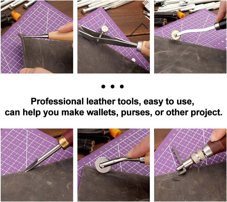 183Pcs Leather kit,Leathercraft Working Tool Kit with Saddle Making Tools Set,Leather Rivets Kit,Prong Punch,Leather Hammer for Leather Working,Leather Making,Leather Craft DIY image 3