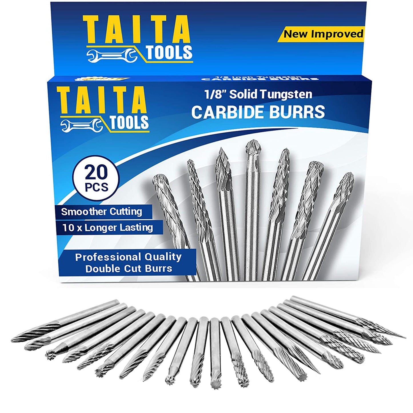 20PC Double/Single Cut Carbide Burr Set - 0.118" (3mm) Shank, Rotary Tool Cutting Burrs - Dremel Accessories, Fordom, Flex Shaft, Dewalt And Die Grinders - For Wood Carving, Metal Working And Engraving. image 0