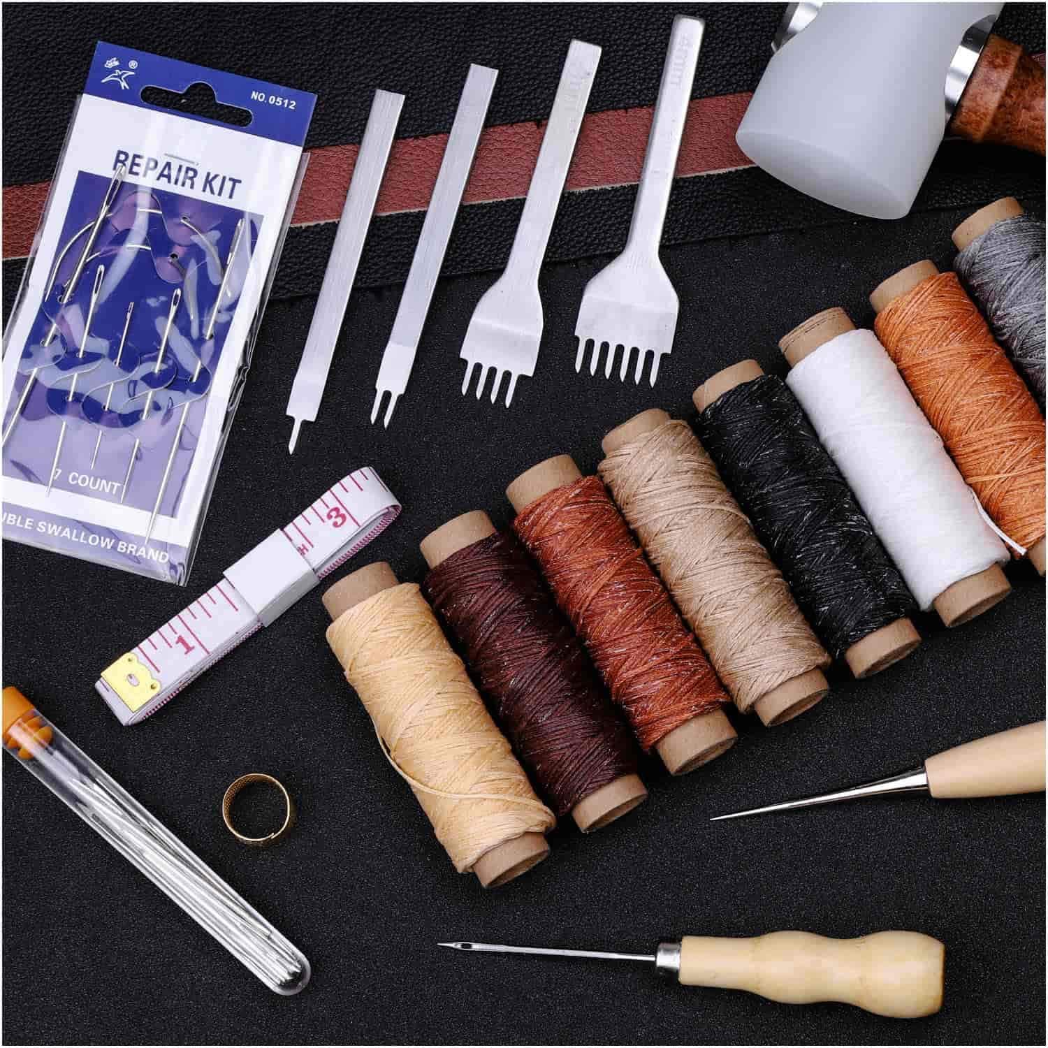 Cridoz 35 Pcs Leather Stitching Pouch Kit with 4mm Prong Sewing Hole Punch, Leather Sewing Tools, Waxed Thread and Large-Eye Stitching Needles for Beginner Leather Sewing Working Crafting Projects image 7