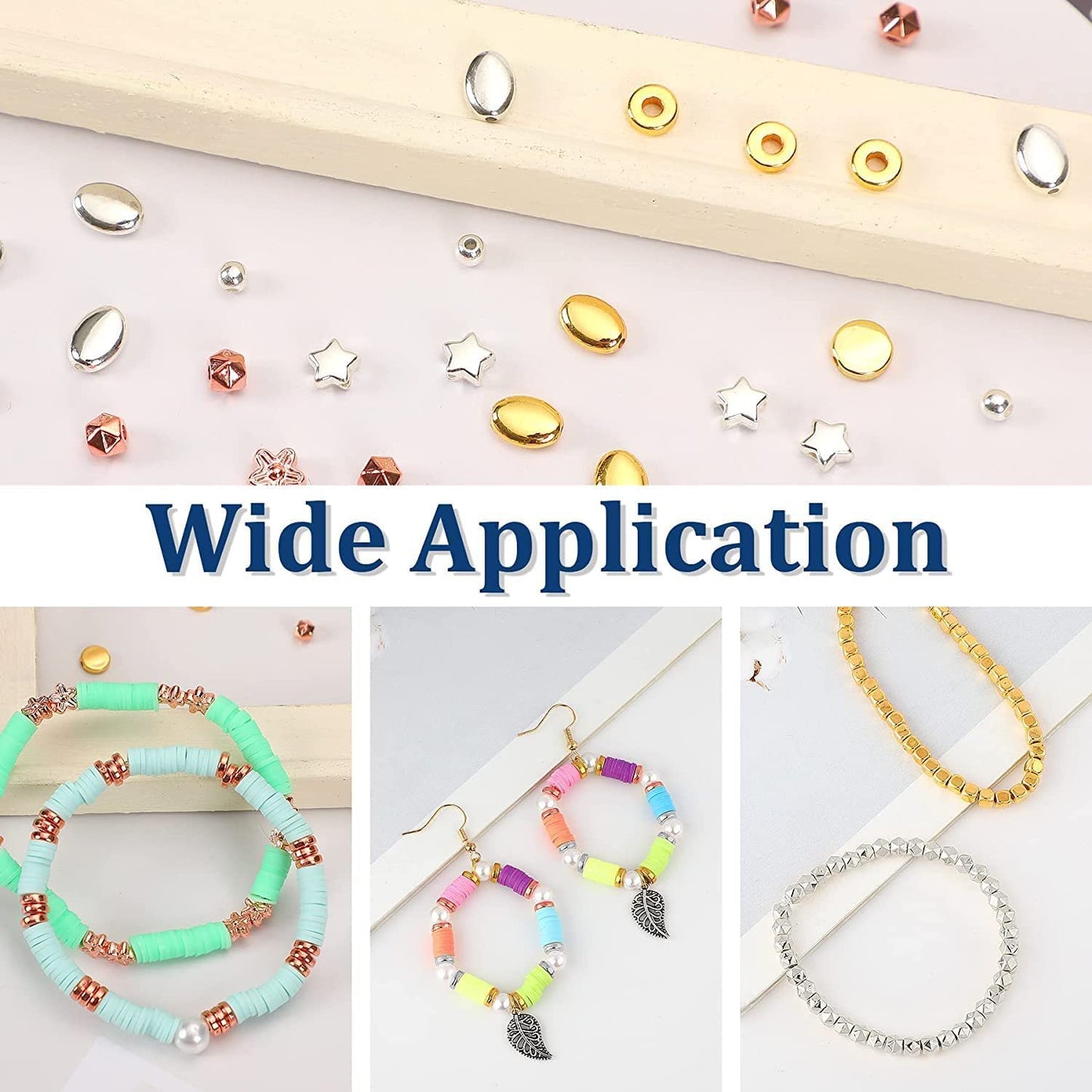 3600 Pieces Gold Spacer Beads for Bracelets Necklaces Jewelry Making, Bracelet Beads, Round Beads and Star Beads-(Gold, Sliver, Rose Gold, KC Gold)-DIY image 3