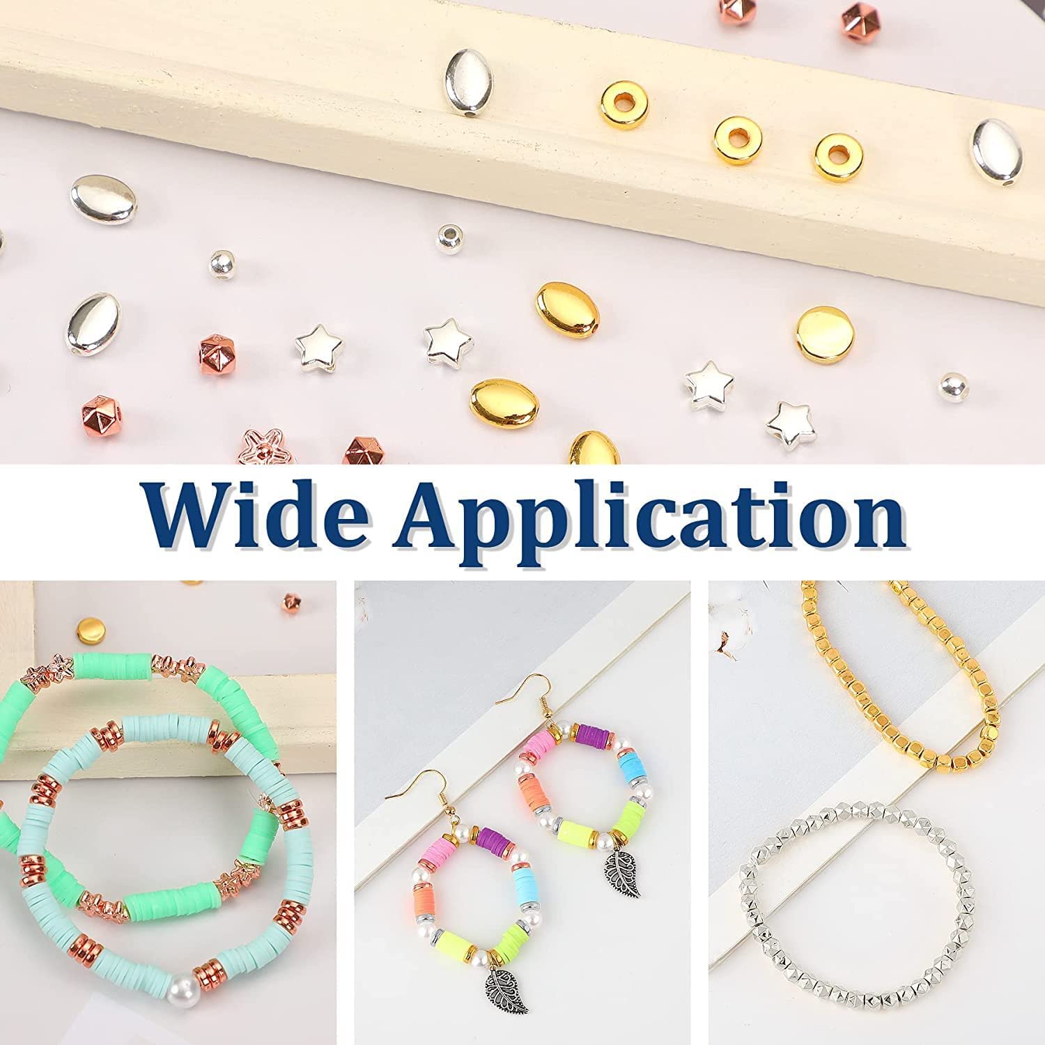 3600 Pieces Gold Spacer Beads for Bracelets Necklaces Jewelry Making, Bracelet Beads, Round Beads and Star Beads-(Gold, Sliver, Rose Gold, KC Gold)-DIY image 3
