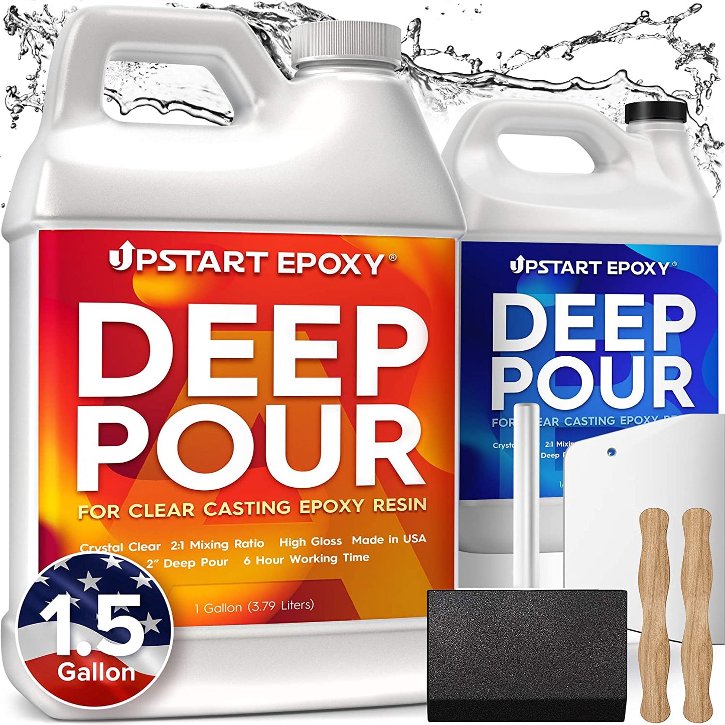 Upstart Epoxy 2" Deep Pour Epoxy Resin Kit DIY - Made In USA - Super Ultra Crystal Clear 2 Part Formulation - Perfect Casting Resin for River Table, Countertop, Tabletop, Art, Jewelry - 1.5 Gallon Kit image 0