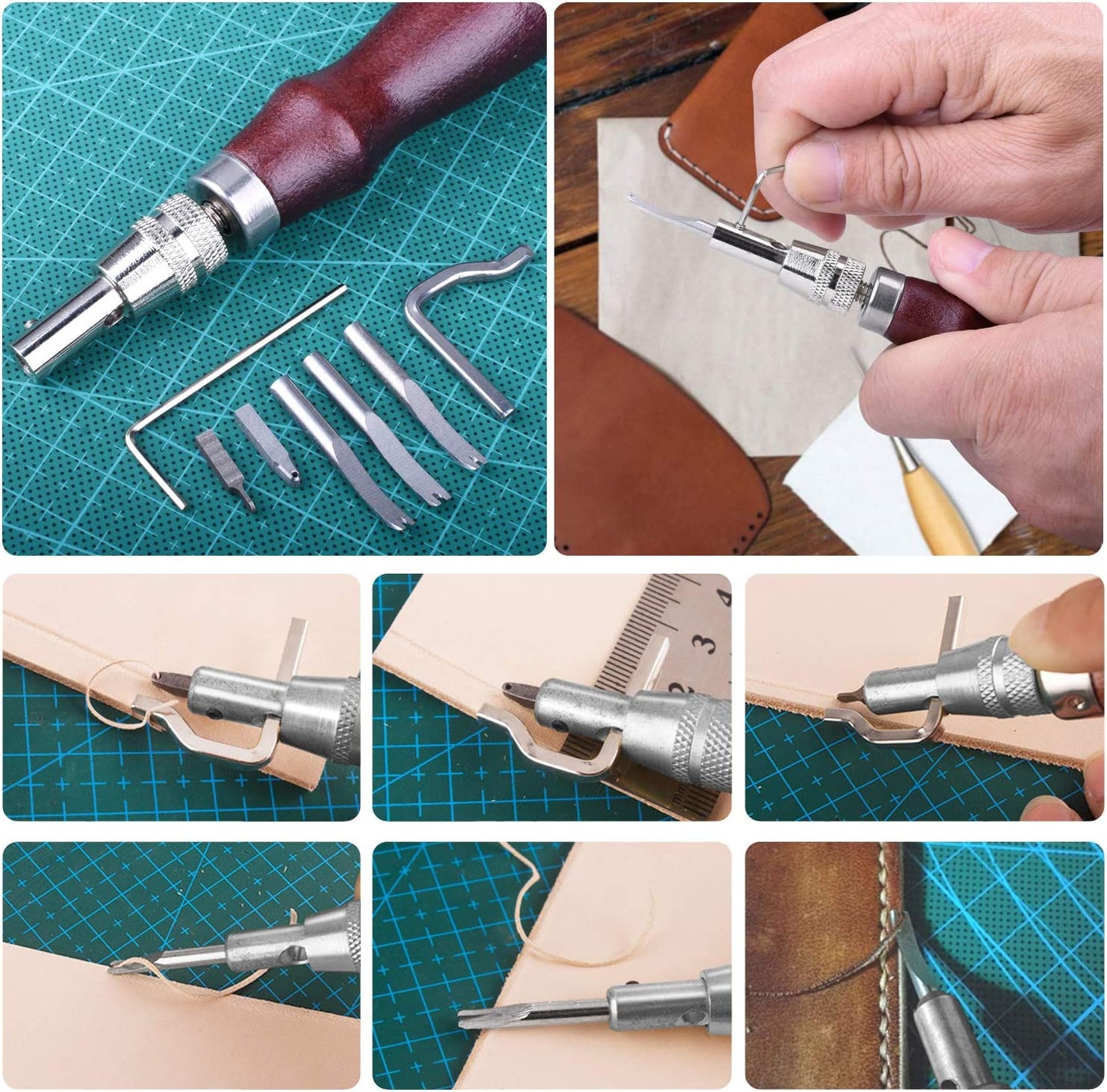 Leather Tools Set and Supplies, ETEPON Leather Sewing Tools, Leather Working Kits Supplies with Leather Tool Box Prong Punch Edge Beveler, Wax Threads Needles, Perfect for Stitching Punching Cutting image 1