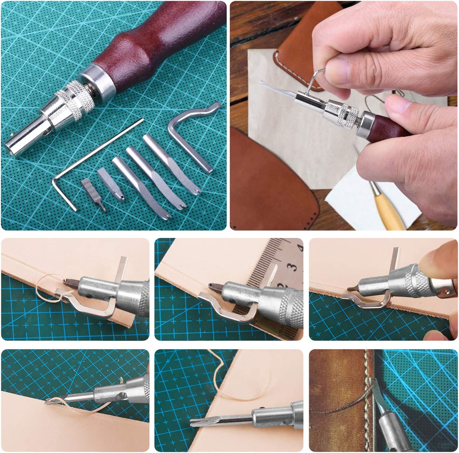 Leather Tools Set and Supplies, ETEPON Leather Sewing Tools, Leather Working Kits Supplies with Leather Tool Box Prong Punch Edge Beveler, Wax Threads Needles, Perfect for Stitching Punching Cutting image 1