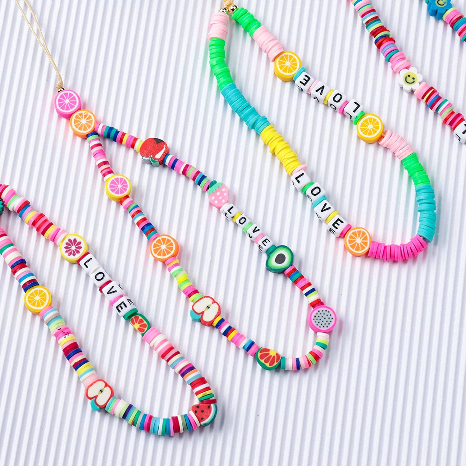 200pcs Mixed Fruit Spacer Beads Smile Face Beads Color Polymer Clay Beads, for DIY Jewelry Bracelet Earring Necklace Craft Making Supplies image 5