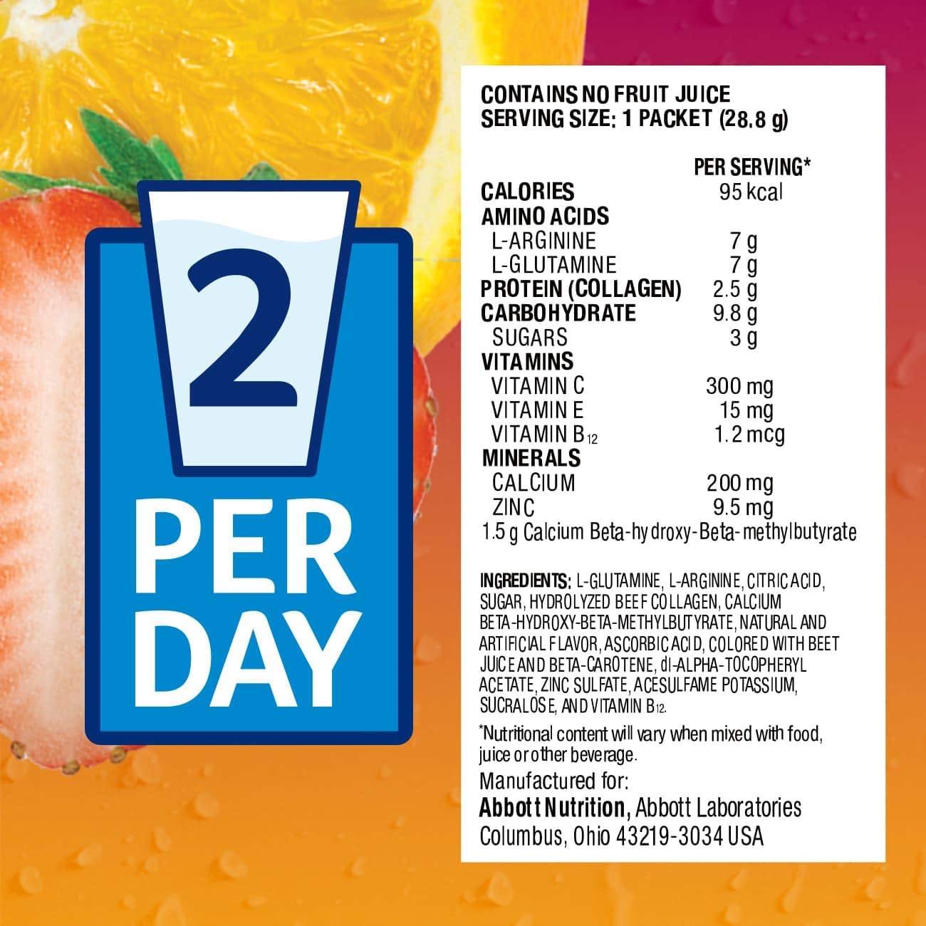 Juven Therapeutic Nutrition Drink Mix Powder for Wound Healing Support, Includes Collagen Protein, Fruit Punch, 1.01 Ounce (Pack of 30) image 4