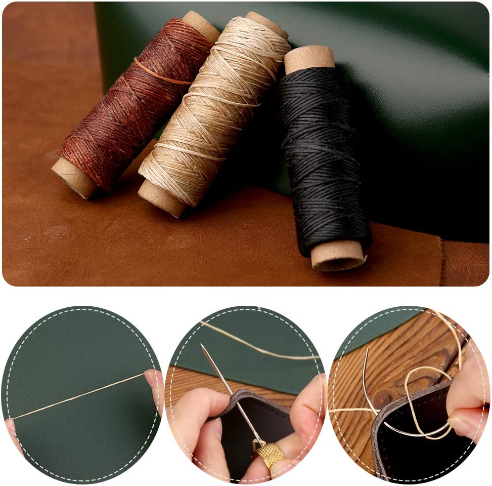 Leather Craft Sewing Kit Leather Repair Upholstery Sewing Kit with 6 Colors Leather Sewing Waxed Thread Hand Quilting Needles Sewing Awl for Beginner Leather Repair, Stitching, Sewing image 2