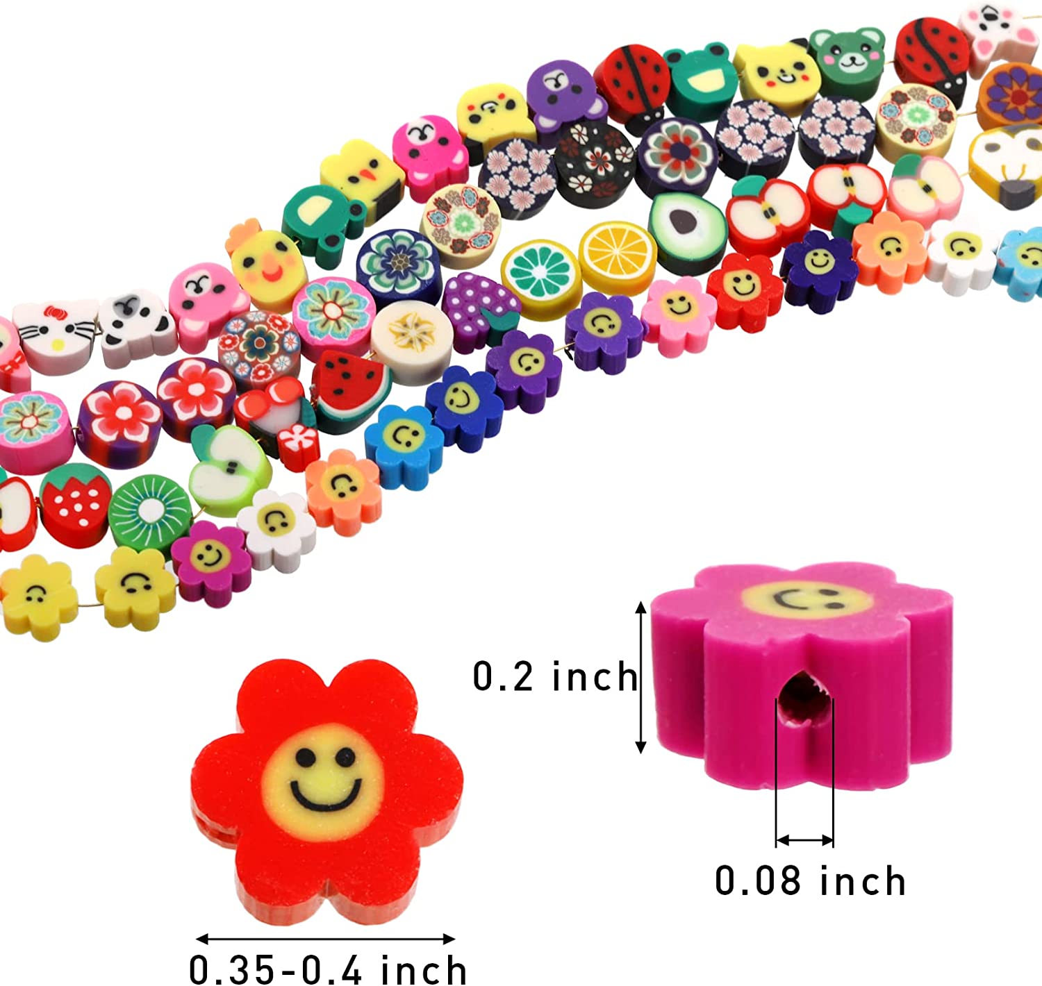 ZENFUN 500 Pcs Fruit Polymer Clay Beads Kit, 5 Style Mixed Spacer Bead Handmade Soft Beads Trendy Bracelet Beads for DIY Jewelry Making, Necklace Craft Making Supplies, Flower Animal Round image 1