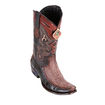 MEN'S KING EXOTIC TEJU LIZARD BOOTS WITH DEER DUBAI TOE HANDCRAFTED SANDED BROWN (479F0735) image 0