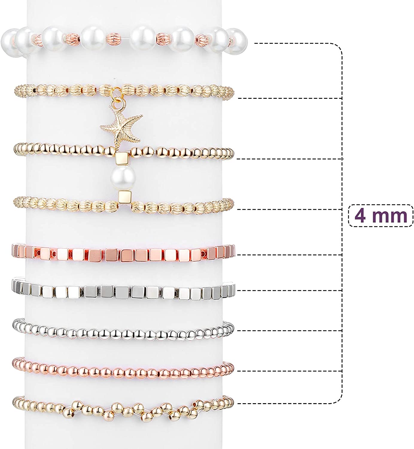 3000 Pieces Assorted Spacer Beads for Jewelry Making, Rose Gold Beads Rondelle Square Beads Silver and Gold Beads Charms for DIY Crafts Making image 1