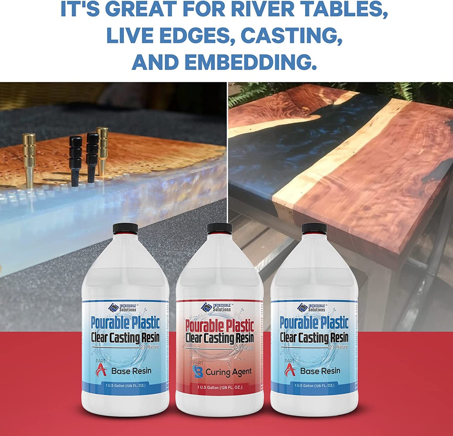 Pourable Plastic Deep Pour Up To 2" Thick USA Manufactured Clear Casting Resin 3 Gallon(2 Gallons Resin + 1 Gallon Curing Agent) Kit Perfect For River Tables &amp; Castings – Low Odor Epoxy, a 2:1 Ratio image 4
