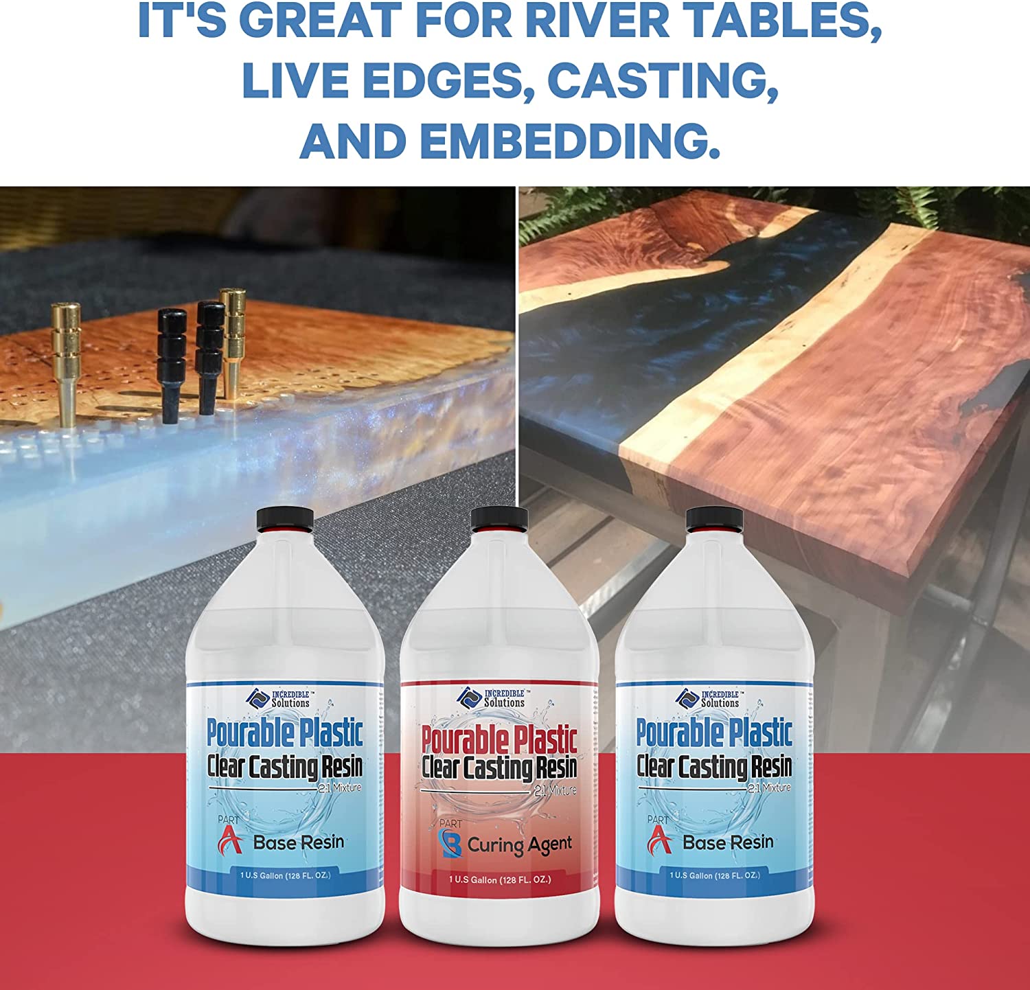 Pourable Plastic Deep Pour Up To 2" Thick USA Manufactured Clear Casting Resin 3 Gallon(2 Gallons Resin + 1 Gallon Curing Agent) Kit Perfect For River Tables &amp; Castings – Low Odor Epoxy, a 2:1 Ratio image 4