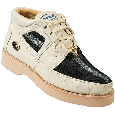 WILD WEST BOOTS #2ZA106005 MEN'S | COLOR WINTERWHITE AND BLACK | MEN'S WILD WEST STINGRAY WITH OSTRICH CASUAL SHOES HANDCRAFTED image 0