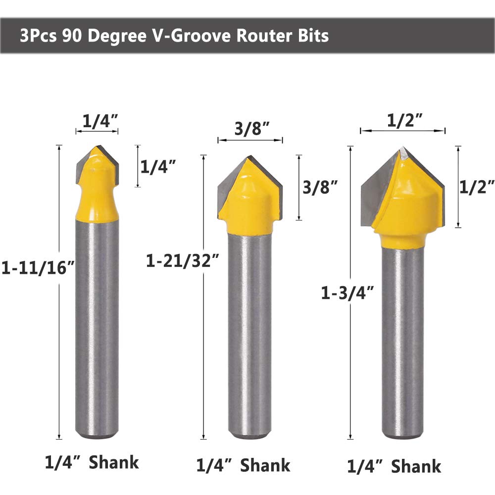 Yakamoz 6Pcs 1/4" Shank Carbide 90 Degree V-Groove and Round Nose Groove Router Bit Set 3D CNC Signmaking Lettering Engraving Cutter Woodworking Carving Cutting Tool image 3