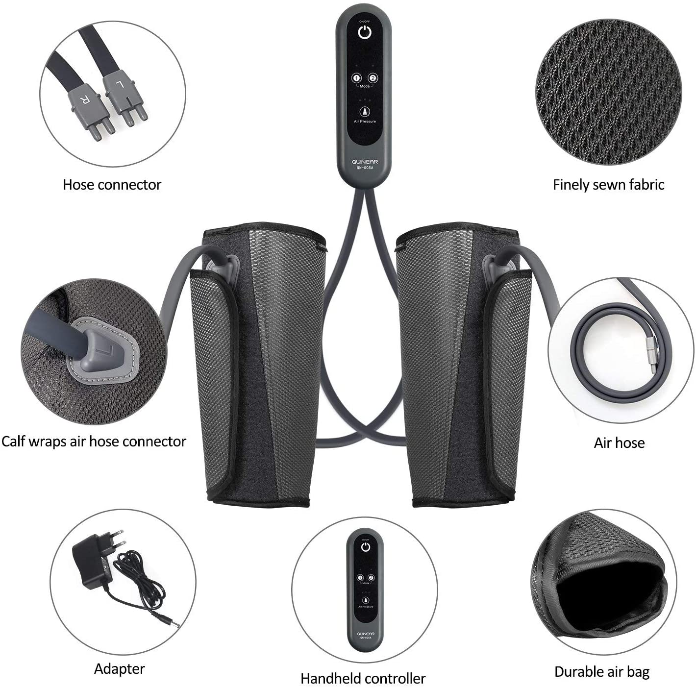 QUINEAR Air Compression Leg Massager for Circulation Calf Wraps Massage for Muscle Relaxation with Handheld Controller 2 Modes 3 Intensities image 3