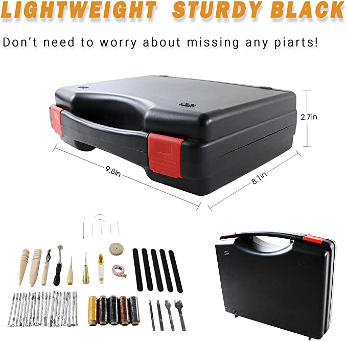 WHDZ 52pcs Leather Sewing Tools Kit DIY Leather Craft Tools Hand Stitching Tool Set, Prong Punch, Leather Stamping Tools, Wax Ropes Needles for Stitching Punching Cutting Sewing DIY Leather Craft Work image 2