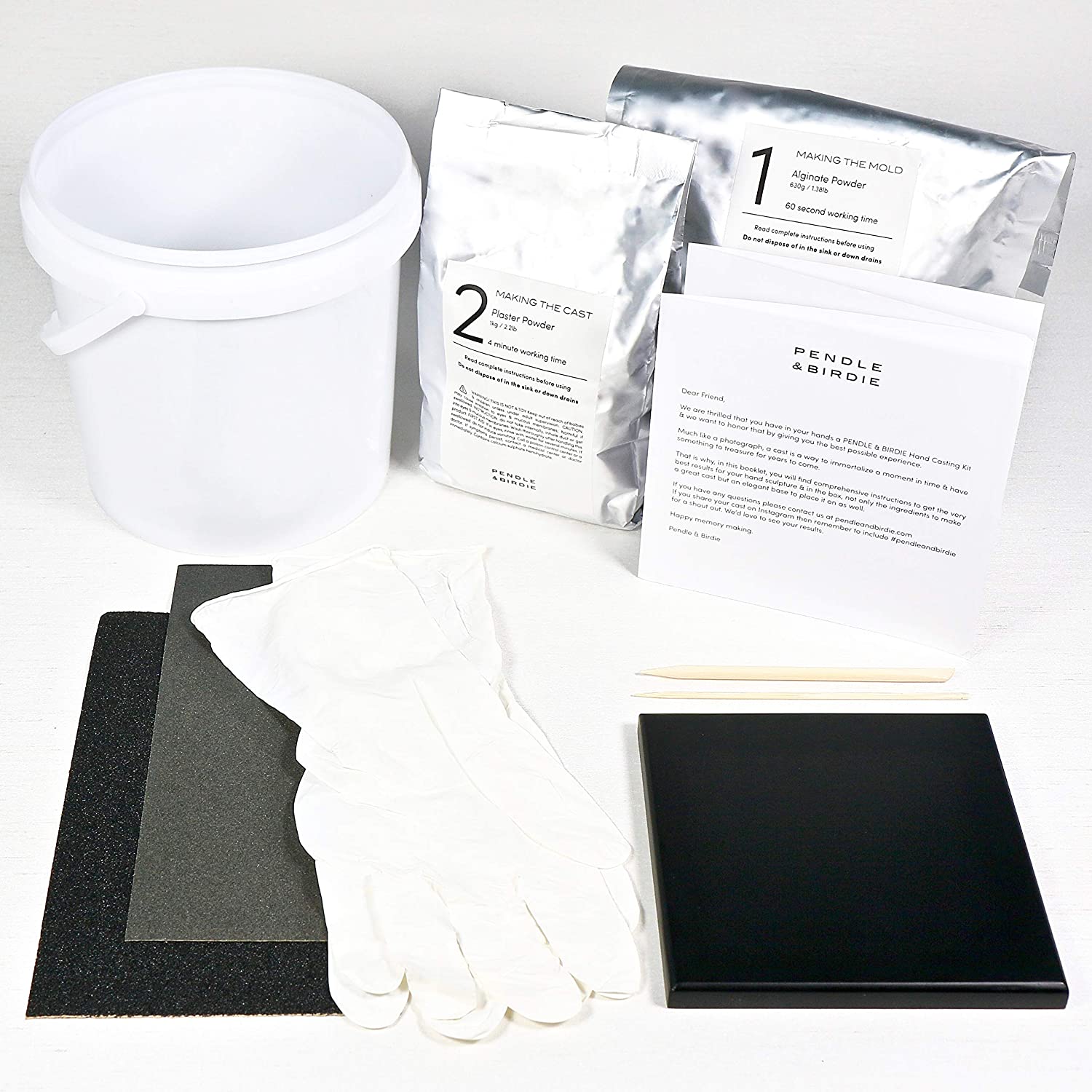 Pendle &amp; Birdie Hand Casting Kit - A Complete Premium Craft Gift to Create a Two-Hand Couples Sculpture Keepsake. Large Kit incl. an Elegant Stand, Plaster &amp; Colour Changing Alginate image 2