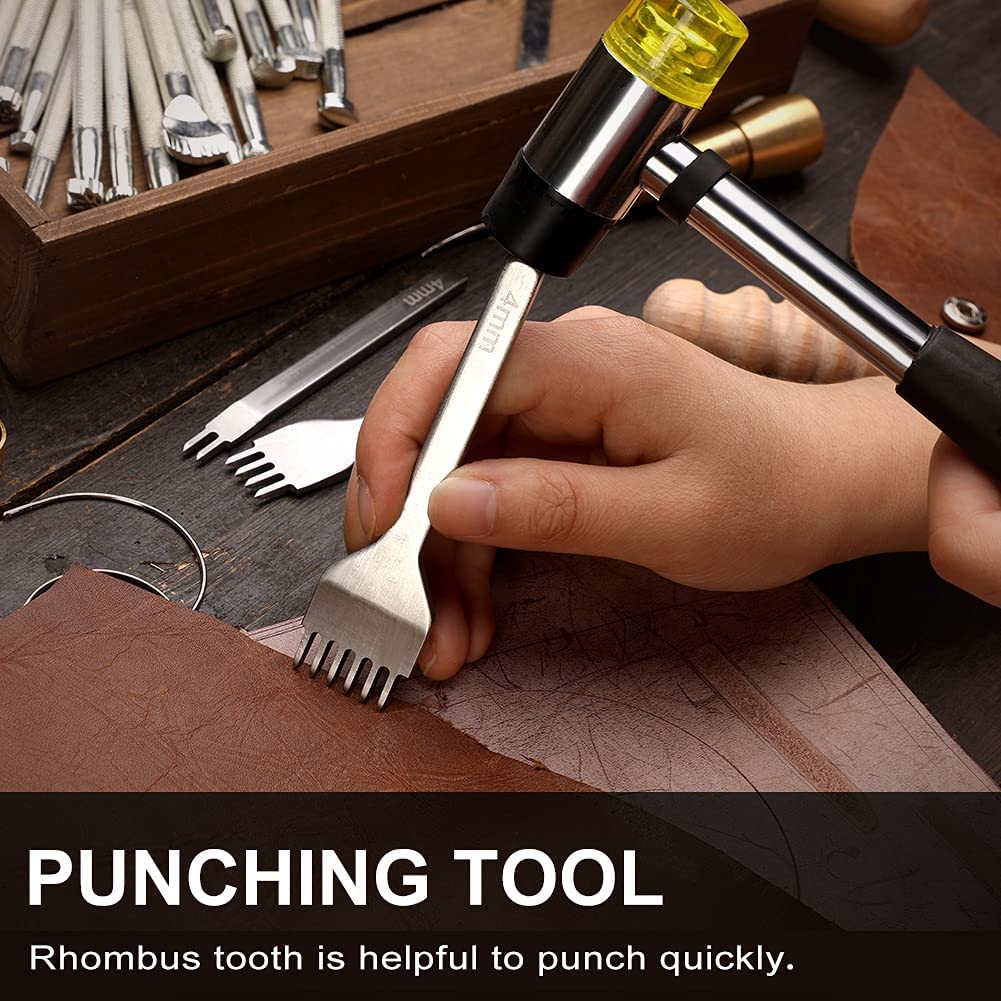 Lokunn 127 Pieces Leather Tool Kit, Leather Work Tool, Leathercraft Tools and Supplies with Leather Stamping Tools Rivets Kit Prong Punch for Leather Crafting Beginner Leather Working Kits image 3