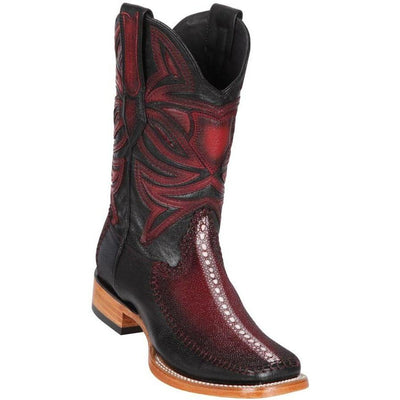 LOS ALTOS BOOTS MENS #82F1143 WIDE SQUARE TOE | GENUINE STINGRAY &amp; DEER ROWSTONE BOOTS | COLOR FADED BURGUNDY image 0