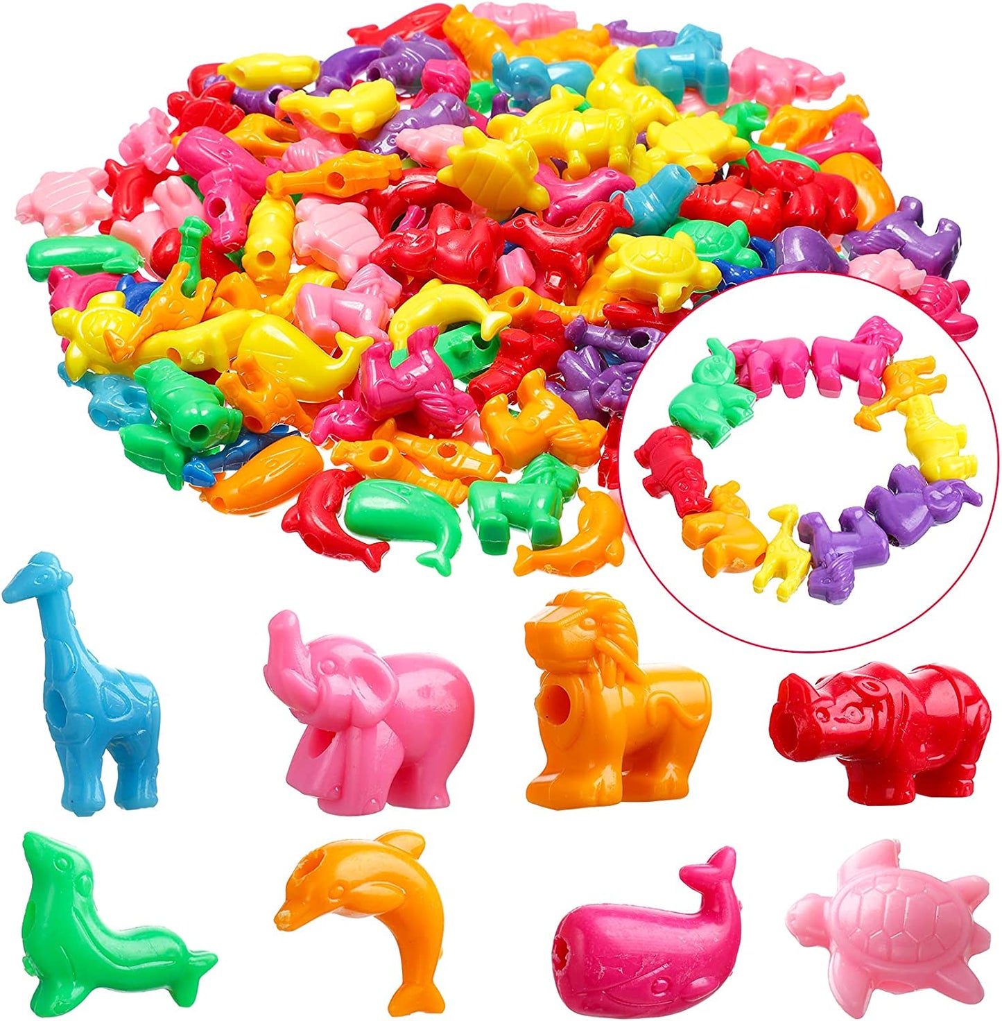 180 Pieces Animal Plastic Beads Animal Shaped 25 mm Children's Plastic Craft Beads Marine Life Animal Design Plastic Beads for Kids Make Multi Color Bracelets Crafts DIY Bracelets Necklaces Keychains image 0