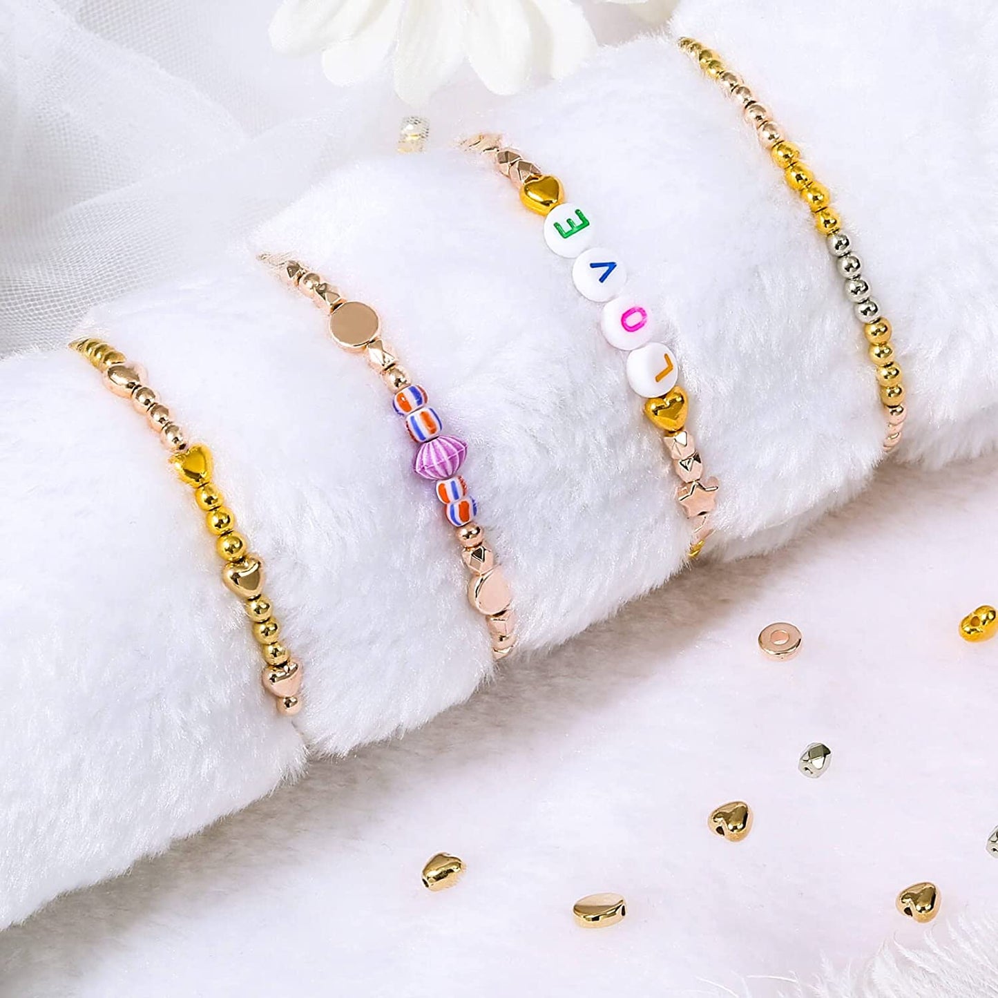 2160 Pieces Gold Spacer Beads Set, Assorted Bracelet Beads Round Beads Star Beads Gold Beads for Bracelet Jewelry Making(Gold, Sliver, Rose Gold, KC Gold) image 1