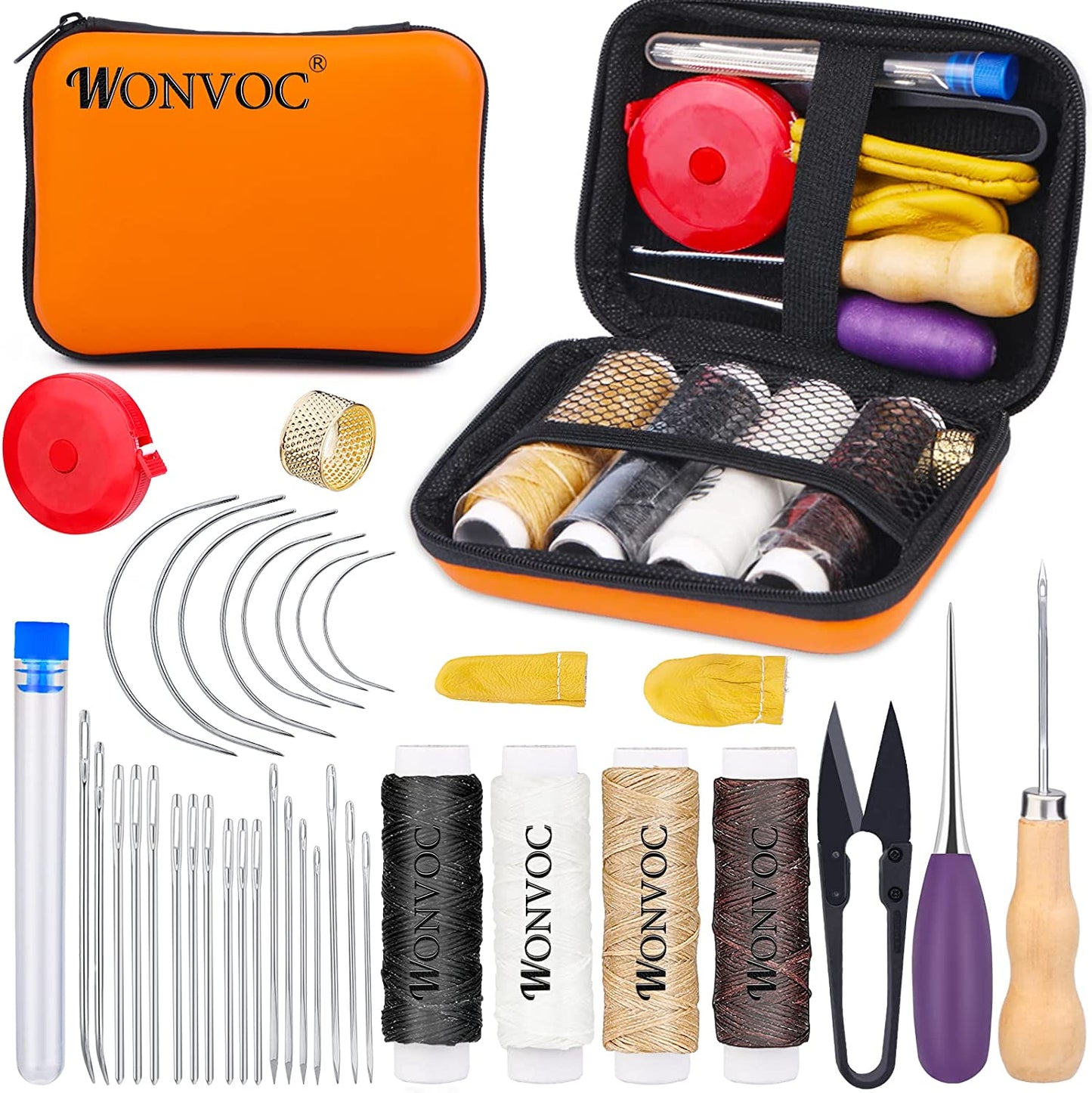 Leather Sewing Kit, Leather Sewing Upholstery Repair Kit with Large-Eye Stitching Needles, Waxed Thread, Awl, Leather Craft Repair Kit for DIY Leather Hand Craft image 0