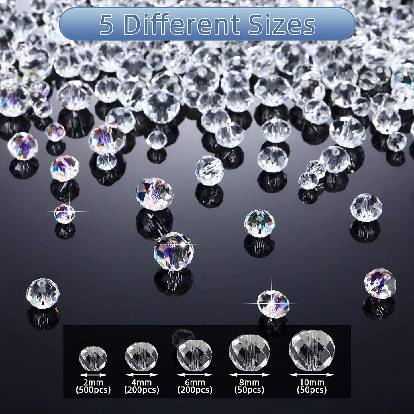 1000 Pieces Crystal Faceted Glass Beads Clear Rondelle Shape Glass Beads Crystal Spacer Loose Beads with Plastic Storage Box for DIY Jewelry Making Craft, 2 mm, 4 mm, 6 mm, 8 mm, 10 mm image 4