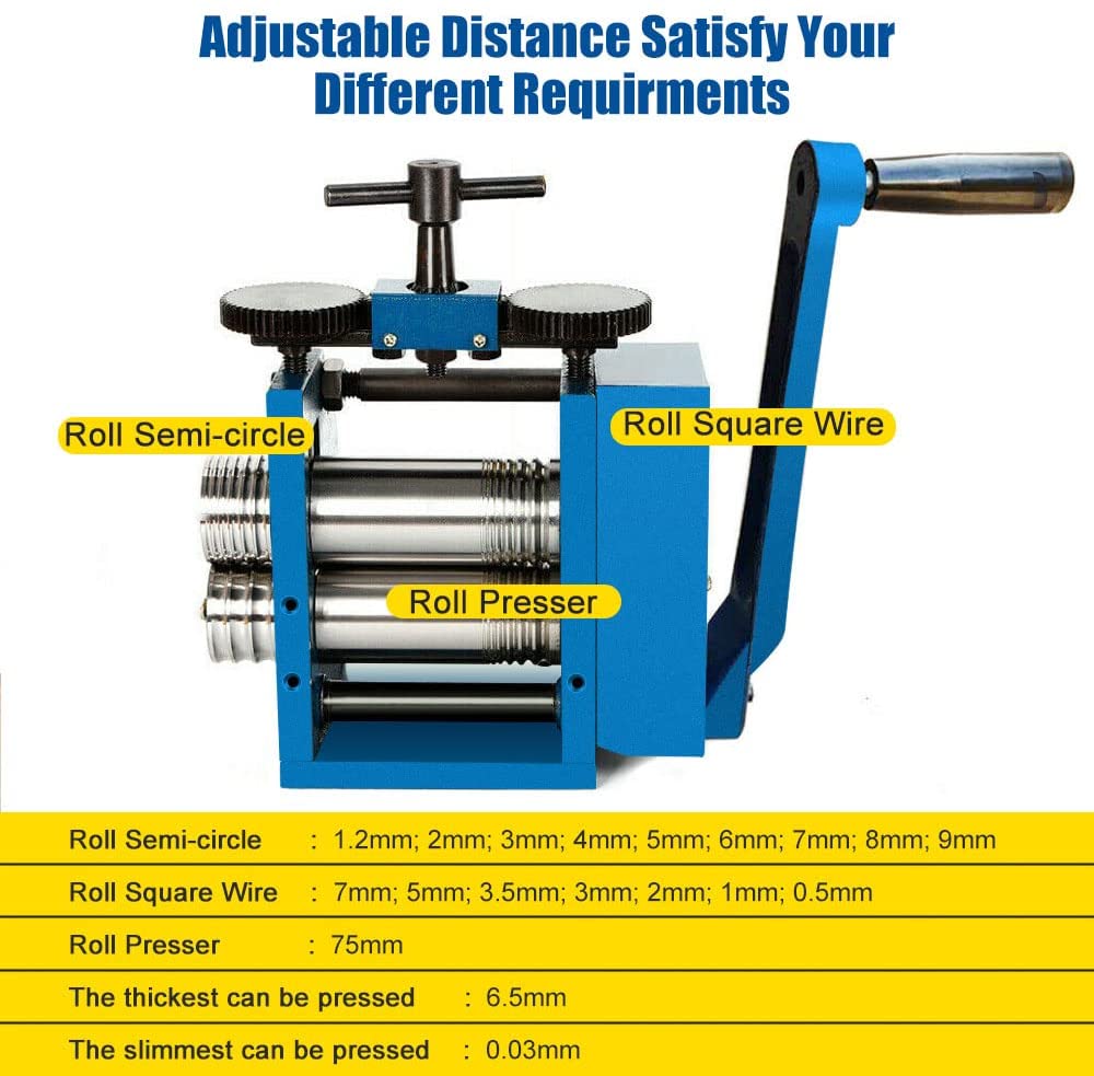 Jewelry Rolling Mill Machine 3 inch 75mm Manual Combination Rolling Mill Gear Ratio 1:6 Presser Rolling Mills for Jewelry Making Square Wire Flat Semicircle Pattern Metal Sheet Marking DIY Tools image 2