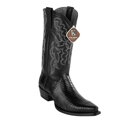 MEN'S KING EXOTIC SNIP TOE TEJU LIZARD BOOTS HANDCRAFTED BLACK (4940705-) image 0
