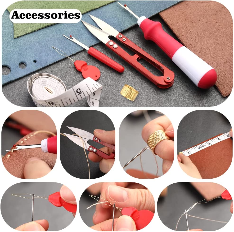 46 Pcs Leather Sewing Kit, Upholstery Repair Set, Leather Craft Tools, Upholstery Carpet Leather Canvas DIY Sewing Accessories, Suitable for Beginners and Professionals Leather Craft image 5