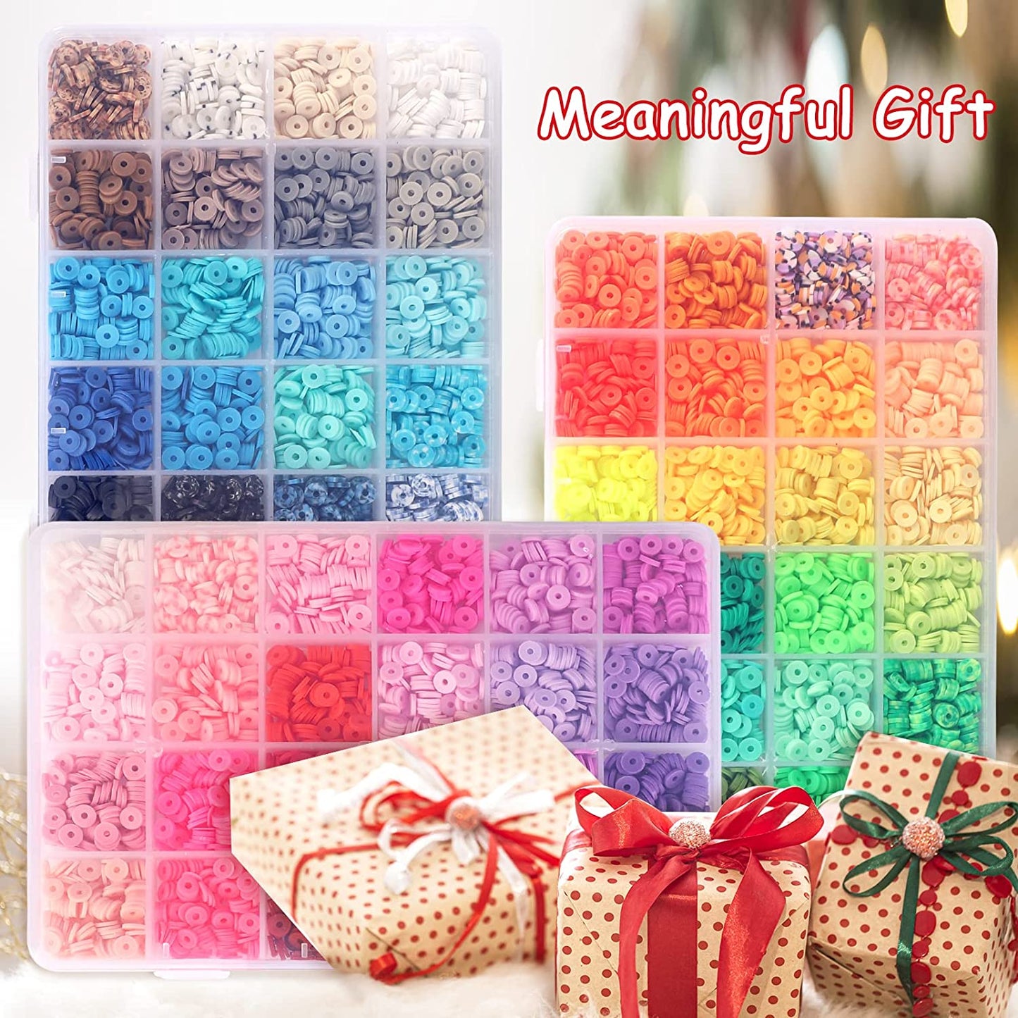 QUEFE 72 Colors Clay Beads for Bracelet Making Kit Flat Round Polymer Clay Beads Spacer Heishi Beads for Jewelry Making with Random Pendant Charms Kit Letter Beads and Elastic Strings image 5