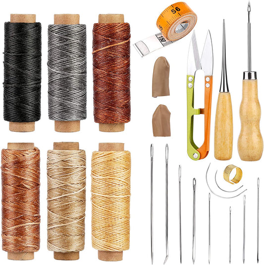 Leather Craft Sewing Kit Leather Repair Upholstery Sewing Kit with 6 Colors Leather Sewing Waxed Thread Hand Quilting Needles Sewing Awl for Beginner Leather Repair, Stitching, Sewing image 0